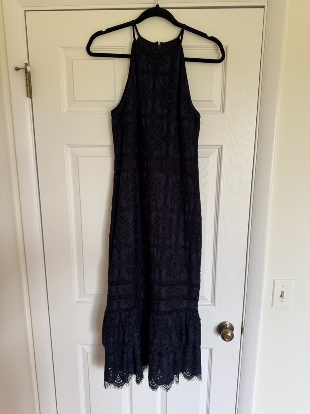 Banana Republic Navy and Black Lacey High Neck Midi Dress